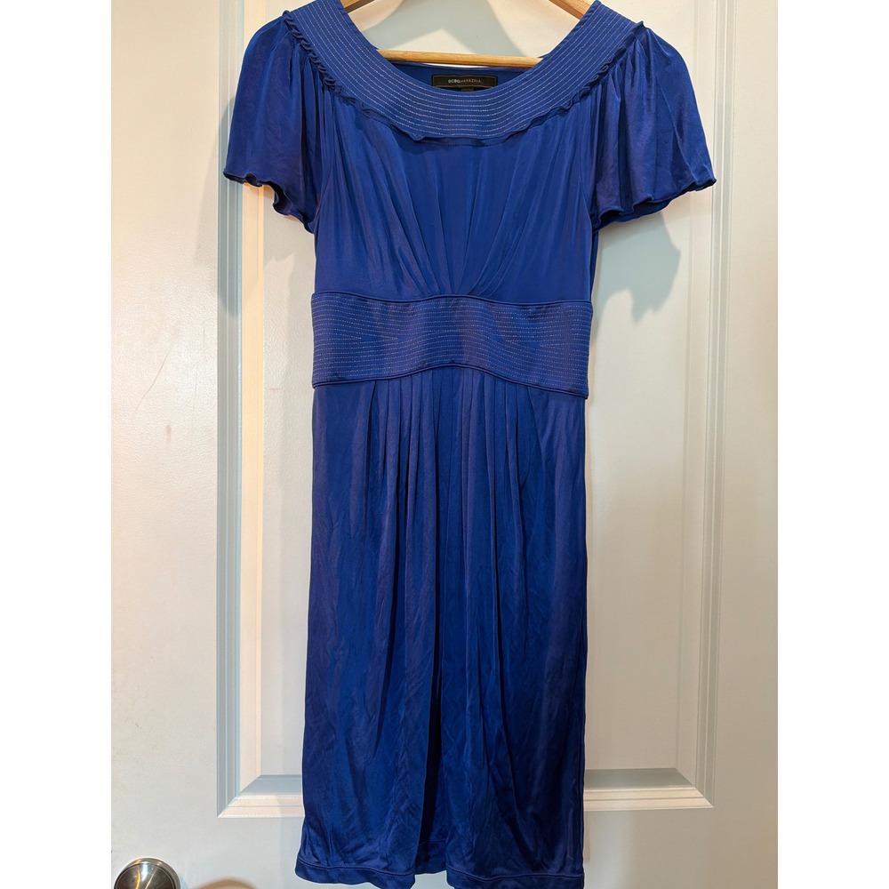 BCBGMAXAZRIA Royal Blue Pleated Waist Cocktail Dress Short Sleeve Small